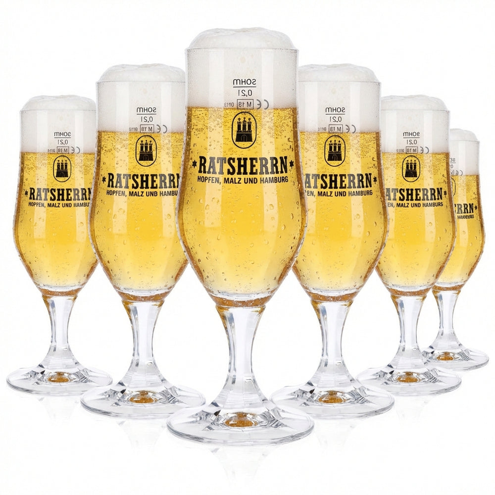 6x Ratsherrn Glass 0.2l Hammerburg Beer Tulip Cup Glass Set Brewery Hamburg