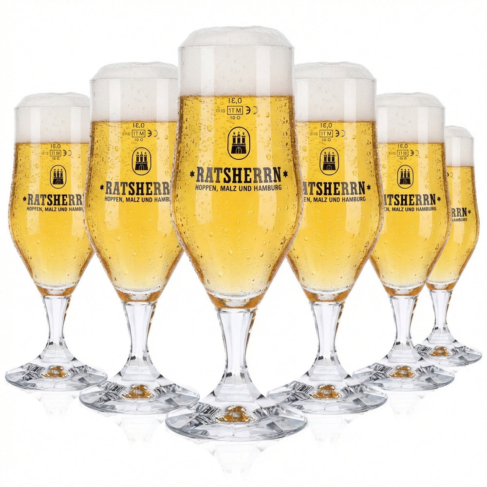 6x Ratsherrn Glass 0.3l Hammerburg Beer Tulip Cup Glass Set Brewery Hamburg