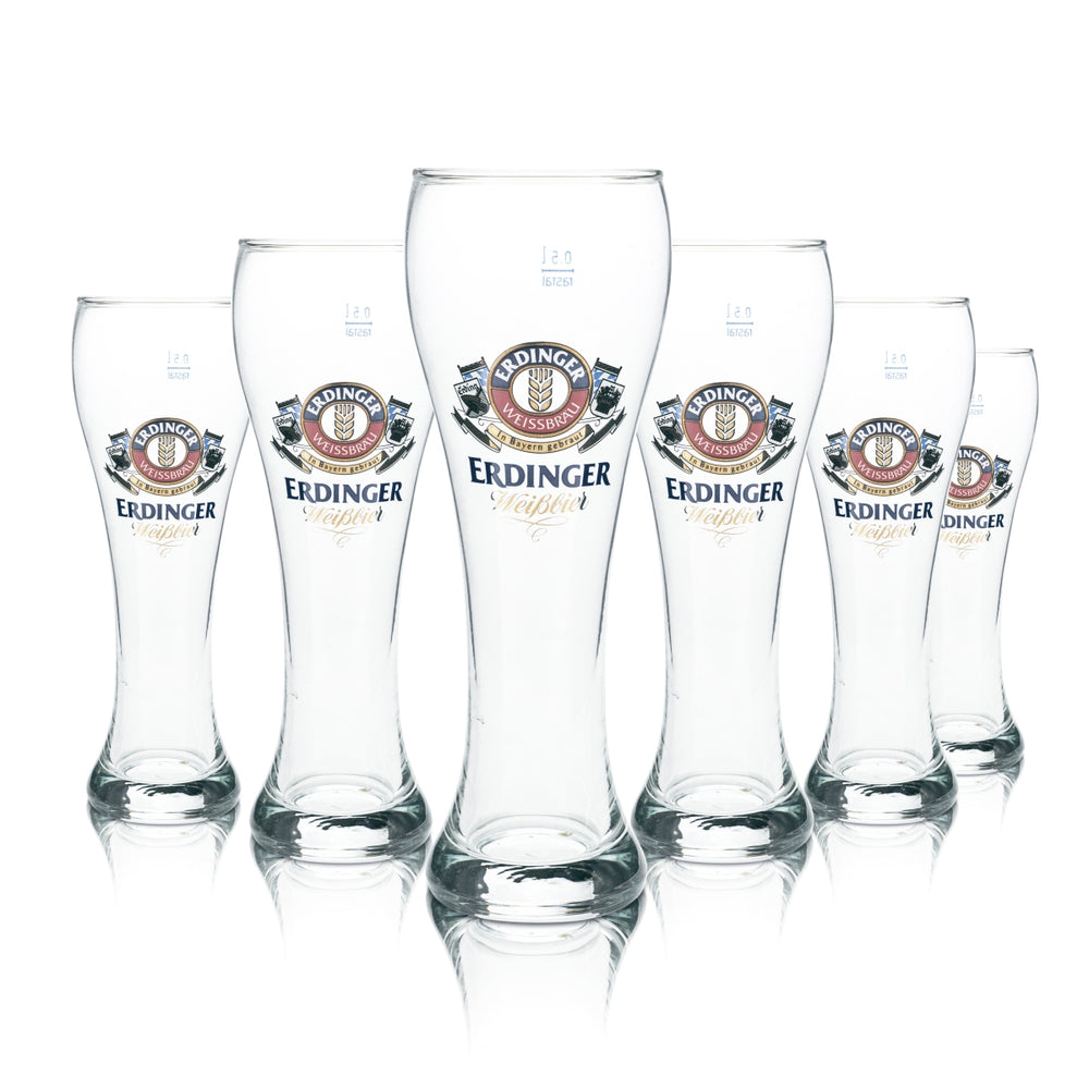 6x Retro Erdinger Wheat Beer Glasses - 0.5l Hefeweizen Glass Set Bavarian Design