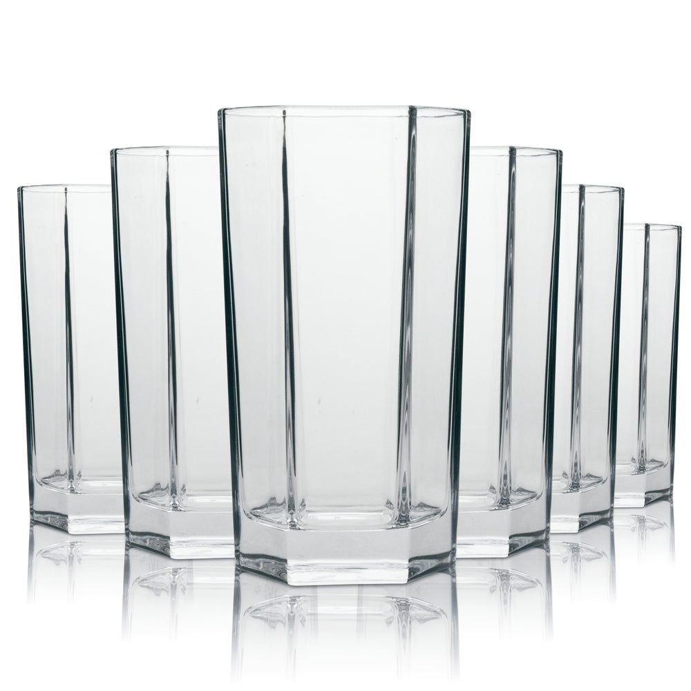 6x Roku Glass 0.3L Hexagon Contour Long Drink Highball Cocktail Gin and Tonic Glasses