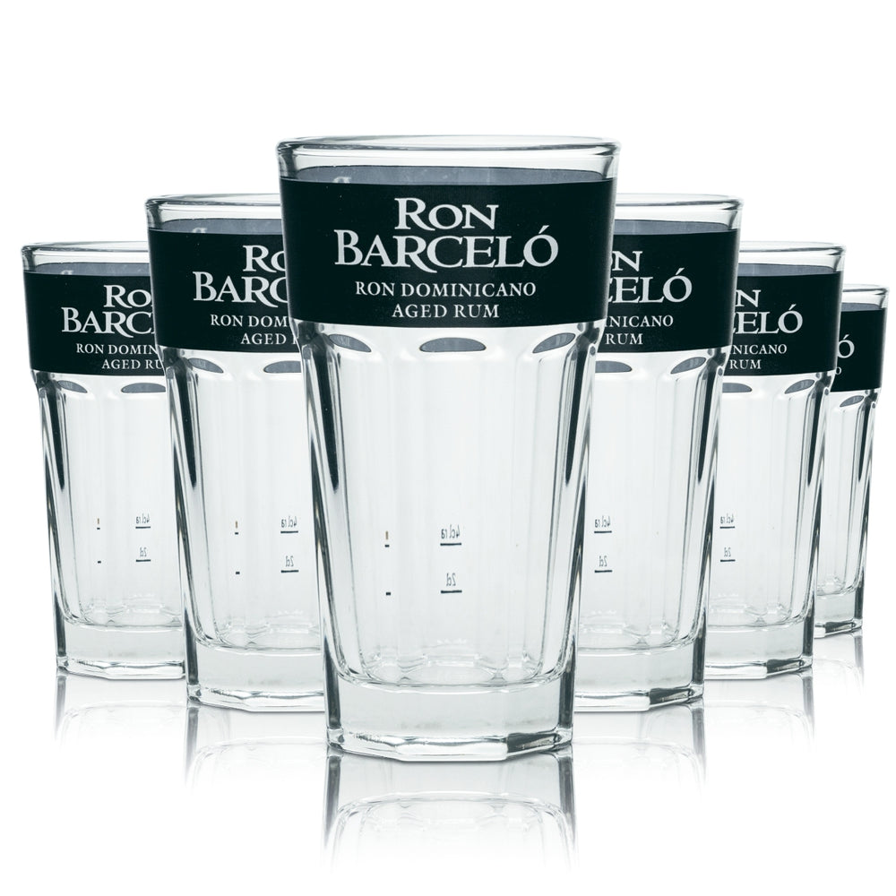 6x Ron Barcelo Rum Glass 0.34l Long Drink Glasses Cocktail Relief Contour 2cl 4cl