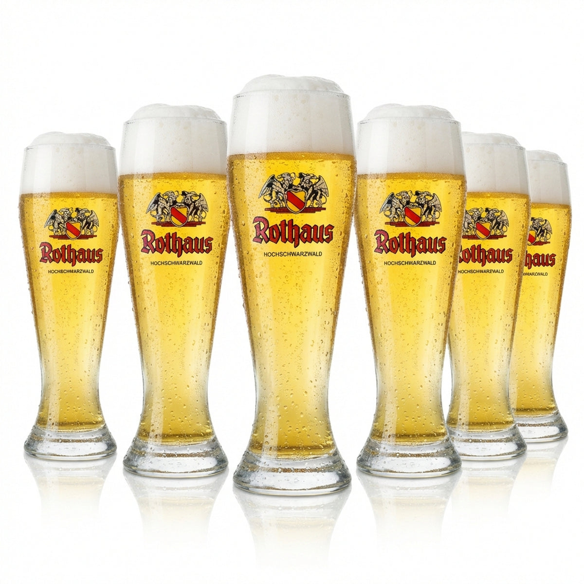 6x Rothaus 0.5l wheat beer glasses, frosted design, Baden brewery