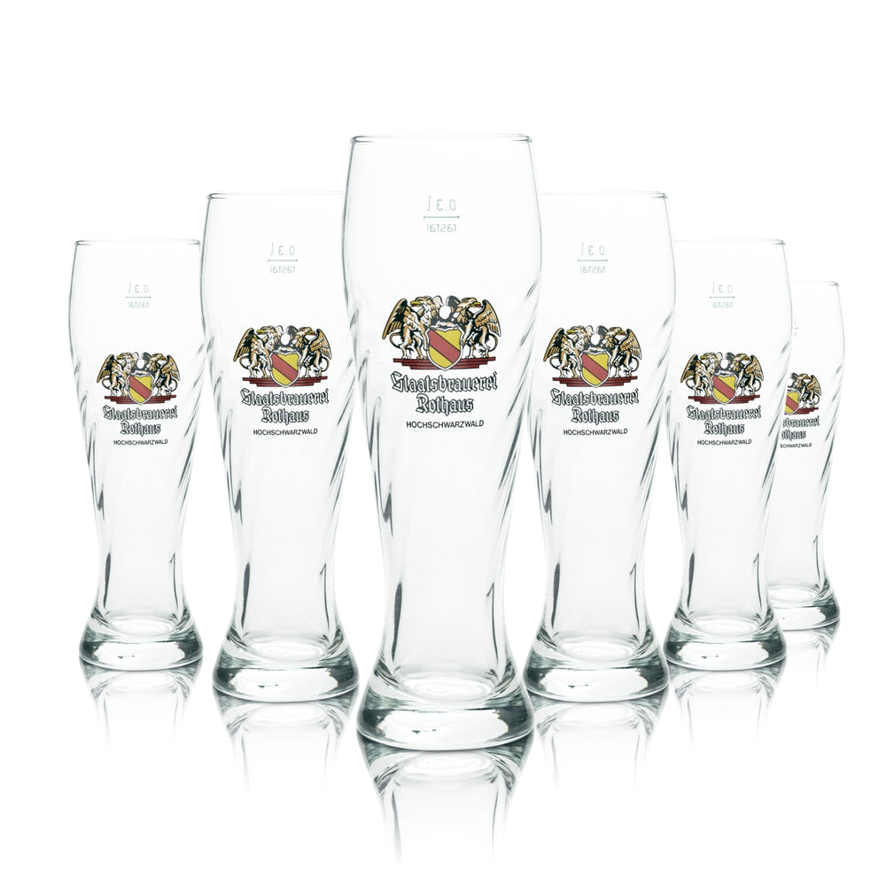6x Rothaus State Brewery Beer Glass 0.3l Wheat Beer Yeast Wheat Glasses Relief Beer