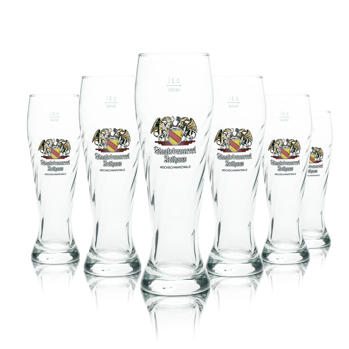 6x Rothaus State Brewery Beer Glass 0.3l Wheat Beer Yeast Wheat Glasses Relief Beer