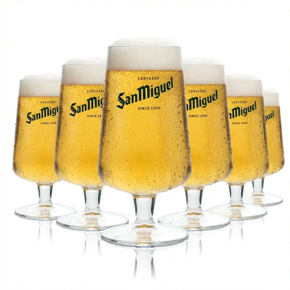 6x San Miguel Beer Glass 0.2l Goblet Tulip Spain Vacation Glasses Especial Beer