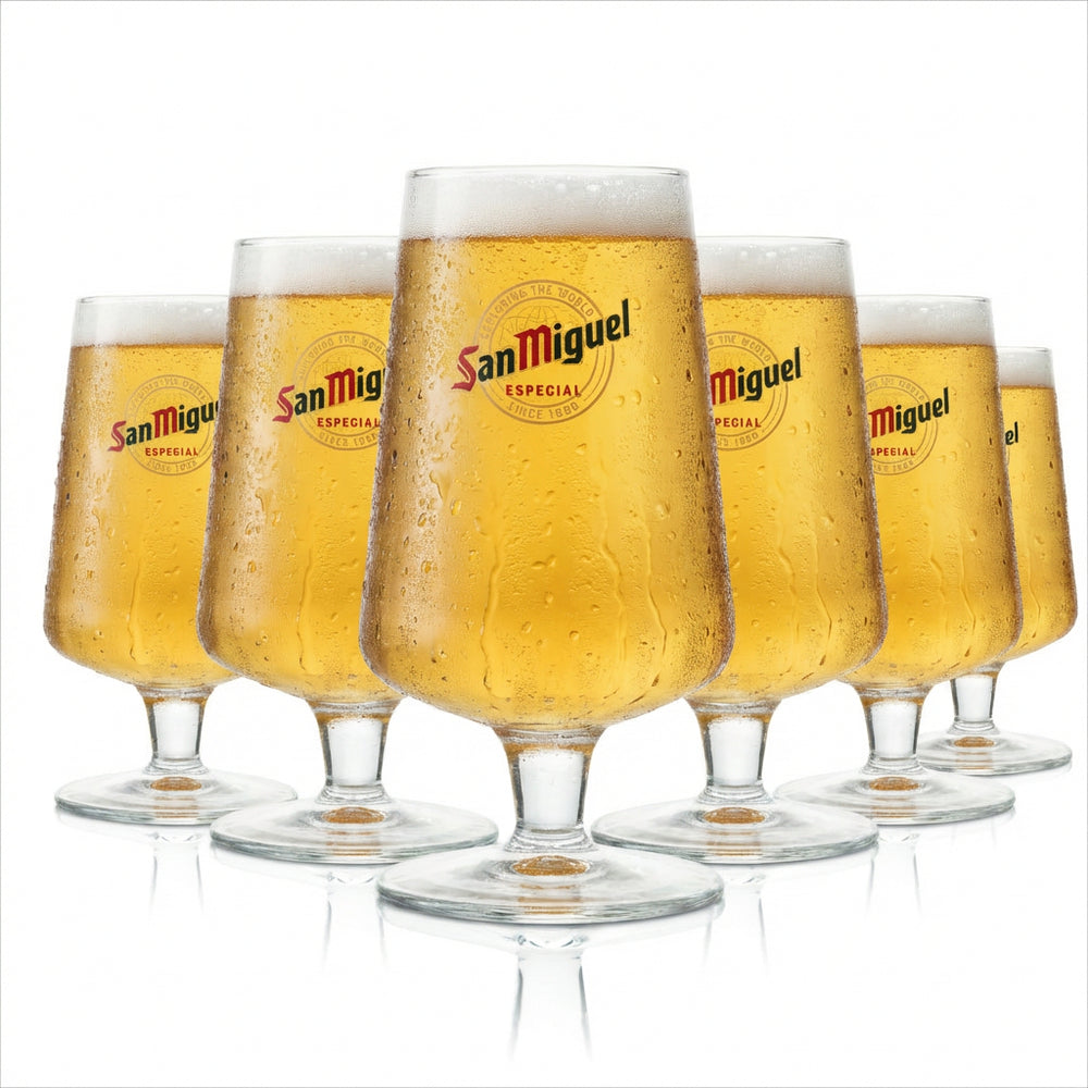 6x San Miguel Beer Glass 0.3l Cup Copa Especial Vaso Cerveza Pale Pilsen Glasses