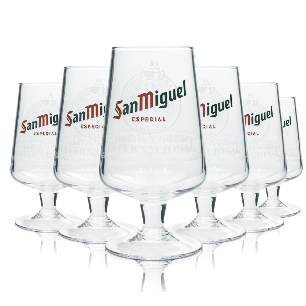6x San Miguel Beer Glass 0.5l Cup Especial International Copas Glasses Beer Tulip