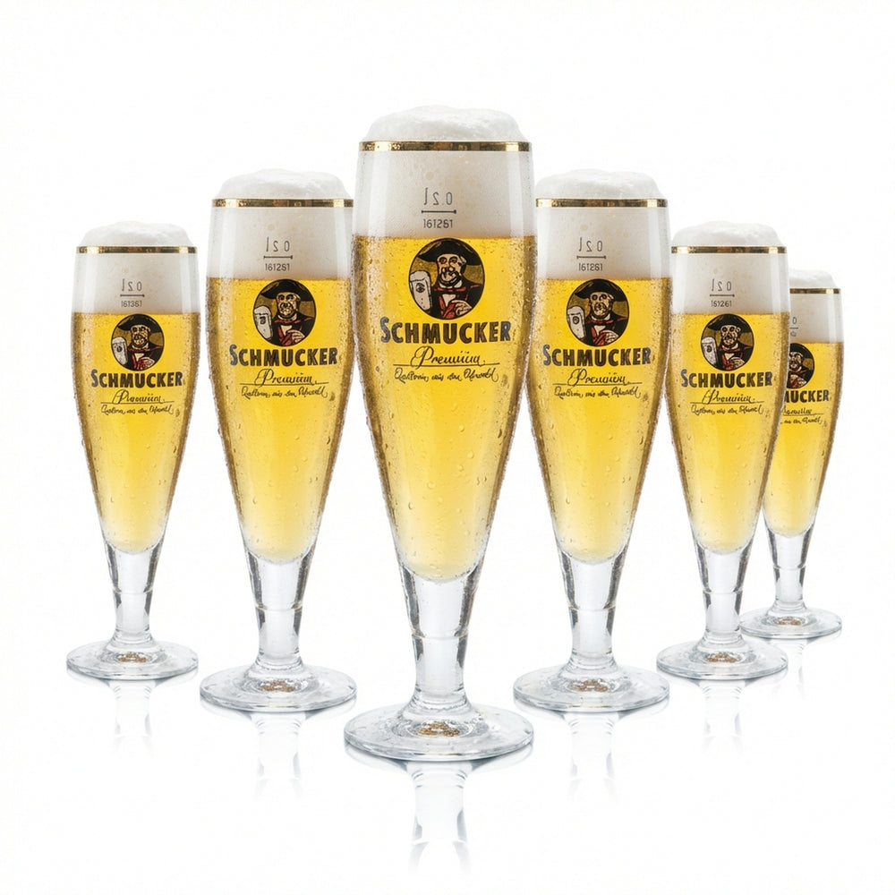 6x Schmucker Beer Glass 0.2l Goblet Tulip Gold Rim Premium Pils Glasses Gastro Bar