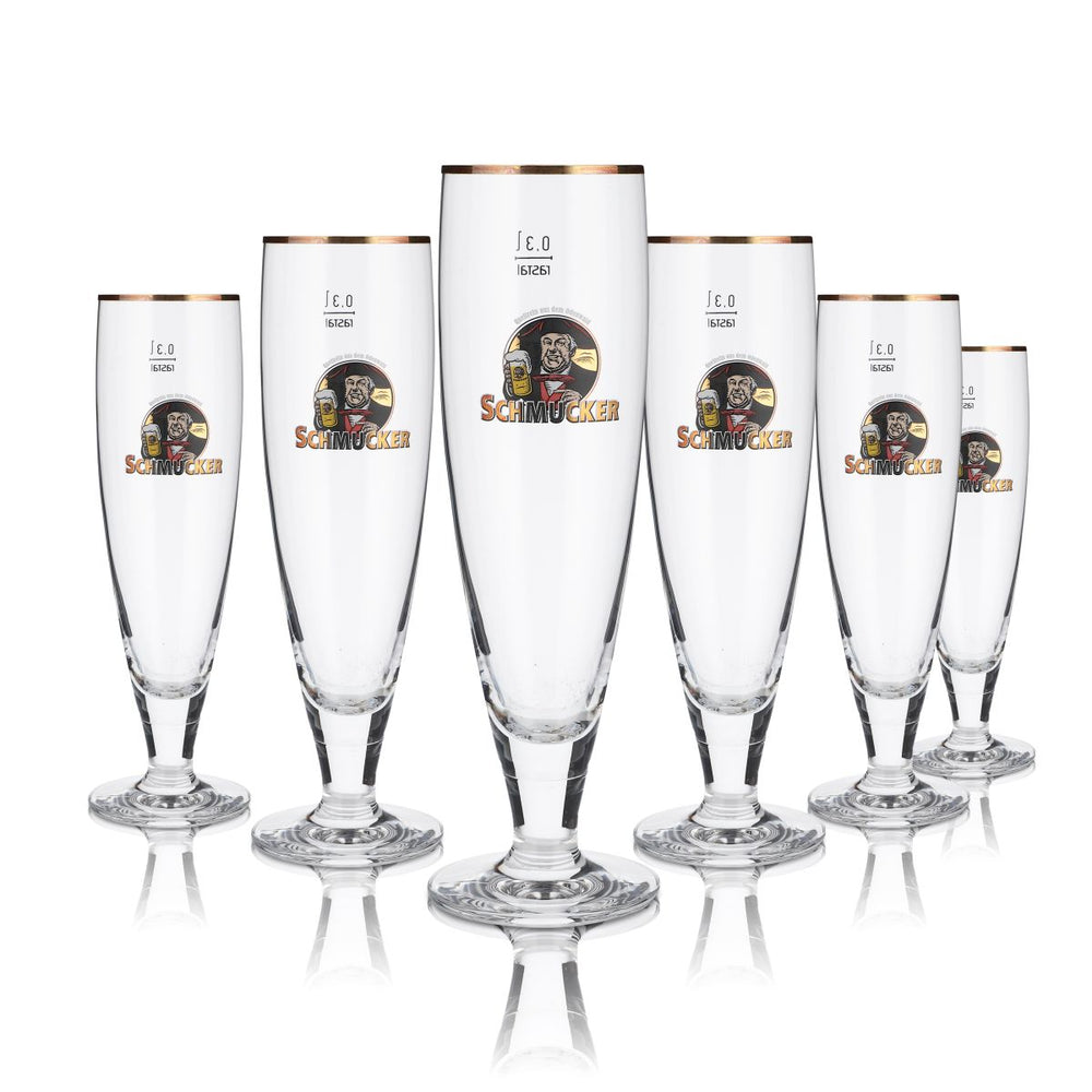 6x decorative glass 0.3l tulip cup with gold rim beer glasses set, Odenwald brewery