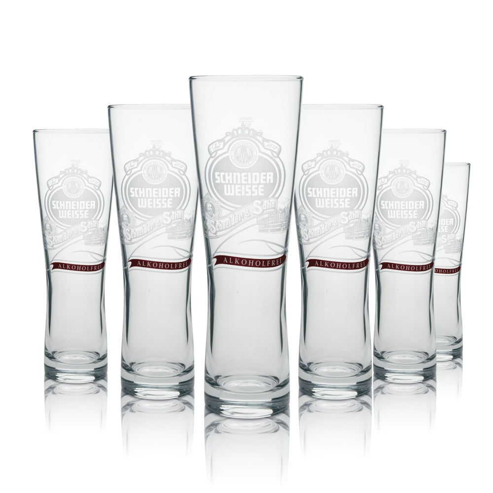 6x Schneider Weisse Beer Glass Wheat Beer Non-Alcoholic Red Lettering Across 0.5l Sahm