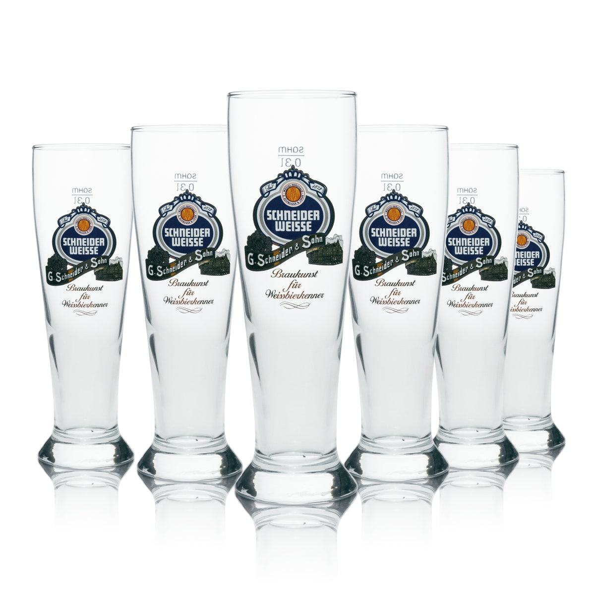 6x Schneider Weisse wheat beer glasses, 0.3 l, yeast crystal wheat glasses, calibrated, catering