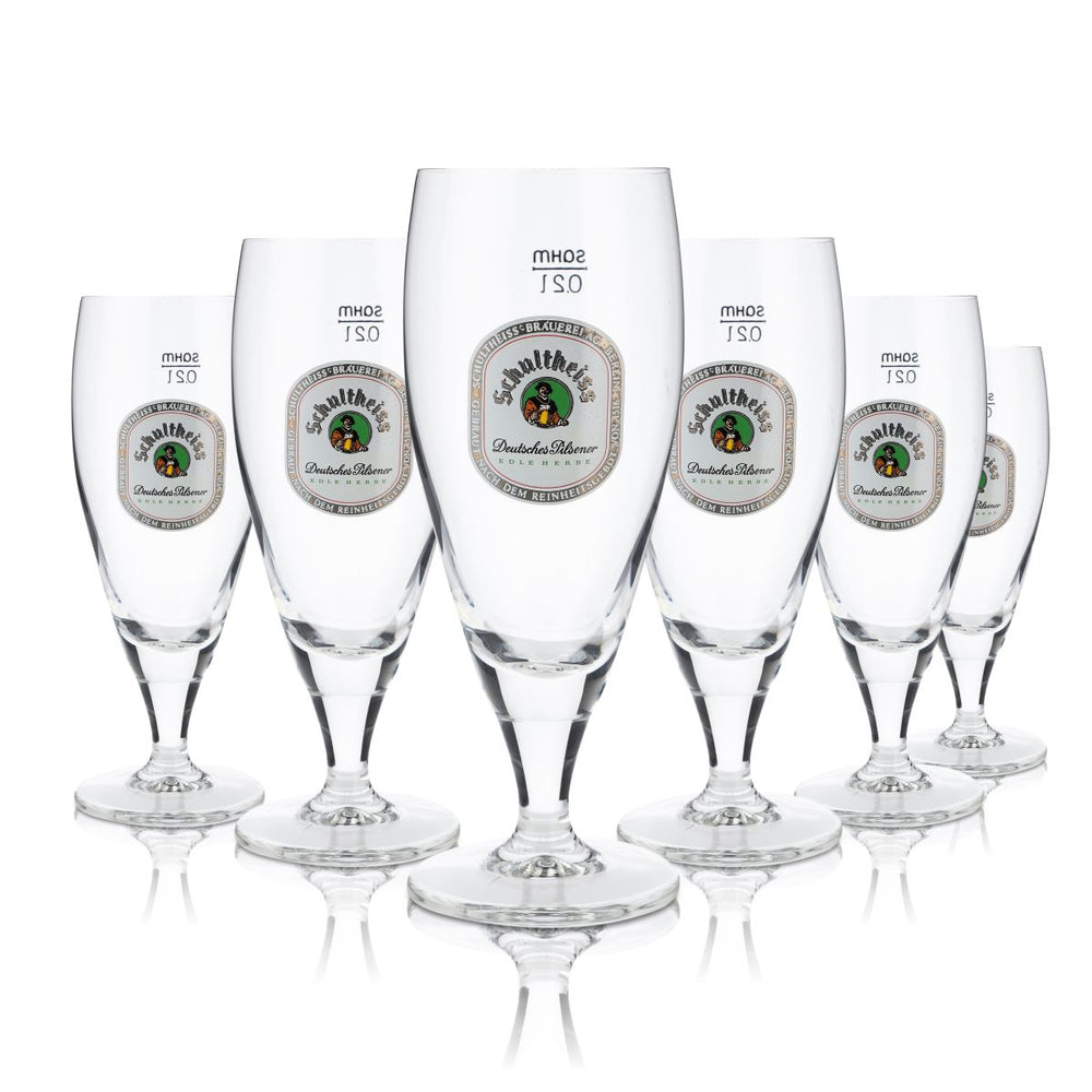 6x Schultheiss Glass 0.2l Beer Glasses Trophy Lager Riva German Pilsner