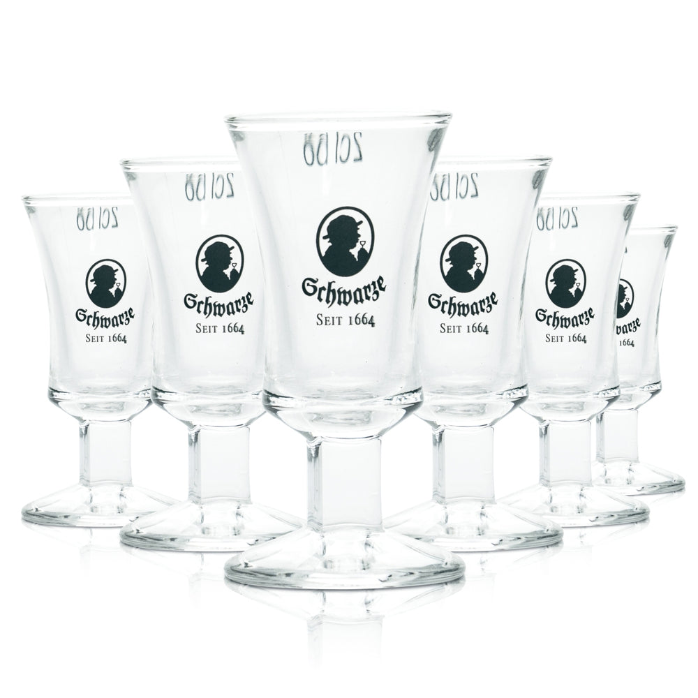 6x Black and Plain Glass 2cl Schnapps Nosing Tasting Glasses Korn Distillery