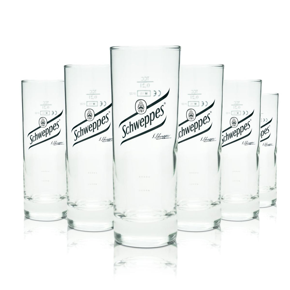 6x Schweppes glass 0,2l bar goblet glasses set lemonade soft drink gastro oak