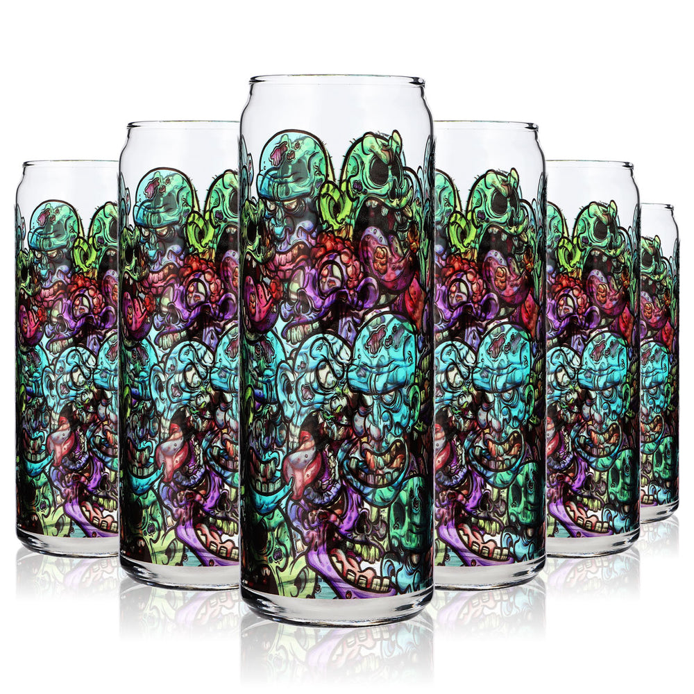 6x Sipply Drinking Glass with Halloween Doodle Zombie Icons UV-Print Can Glass 370ml
