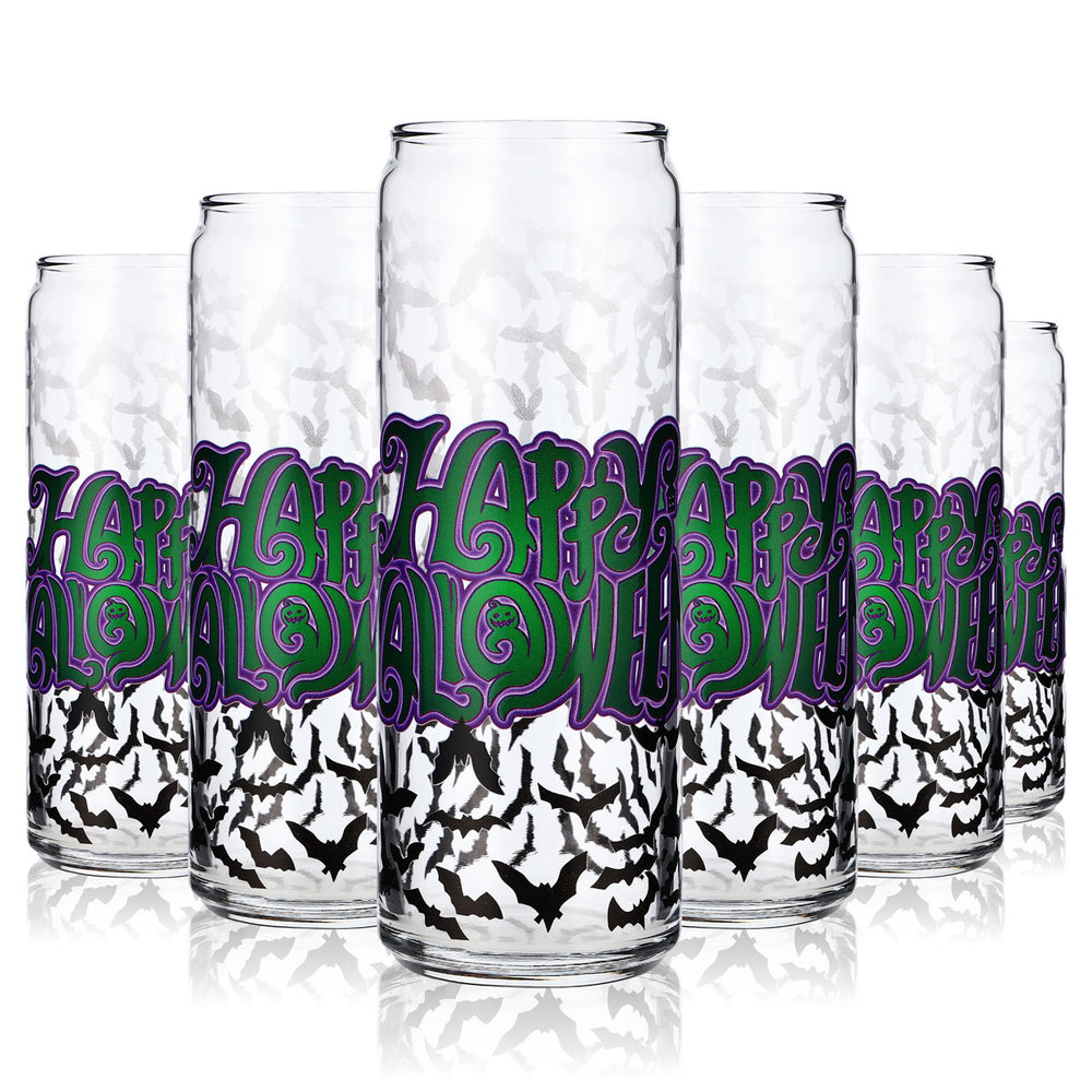 6x Sipply Drinking Glass with Halloween Bat Design as UV Print Can Glass 370ml