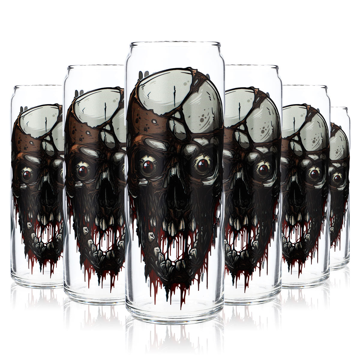 6x Sipply Drinking Glass with Halloween Skull Motif XL as UV Print Can Glass 370ml