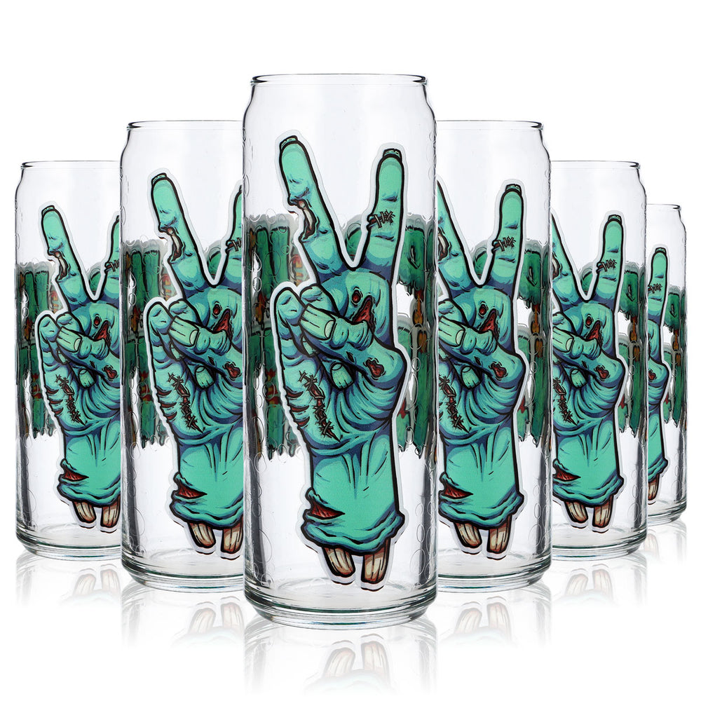 6x Sipply Drinking Glass with Halloween Design Zombie Hands as UV Print Can Glass 370ml