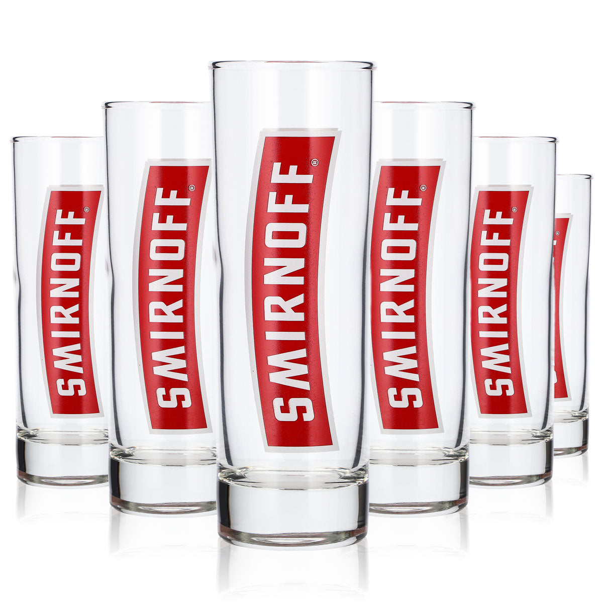 6 Smirnoff Vodka Glasses, 0.22 L, Long Drink Glasses with Red Logo (Vertical), Set of 6