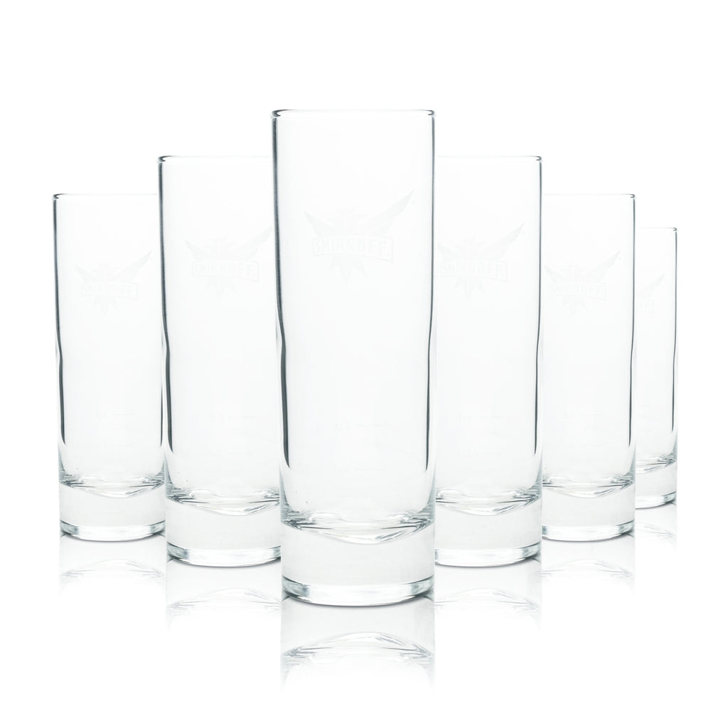 6x Smirnoff Vodka Glass Long Drink Thin Cocktail Glasses 2cl 4cl Oak Gastro Bar