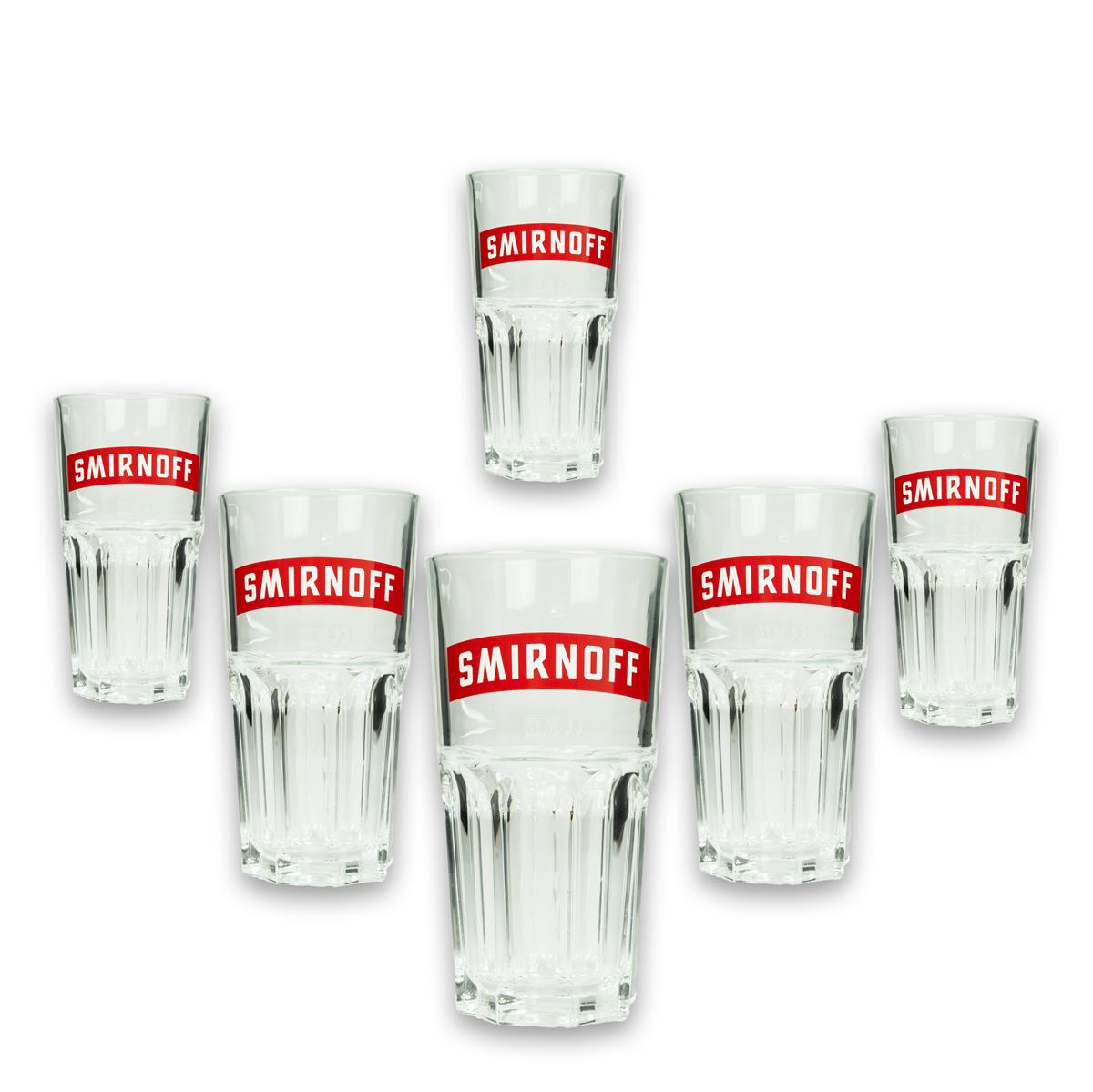 6x Smirnoff Vodka Long Drink Glass with Red Lettering