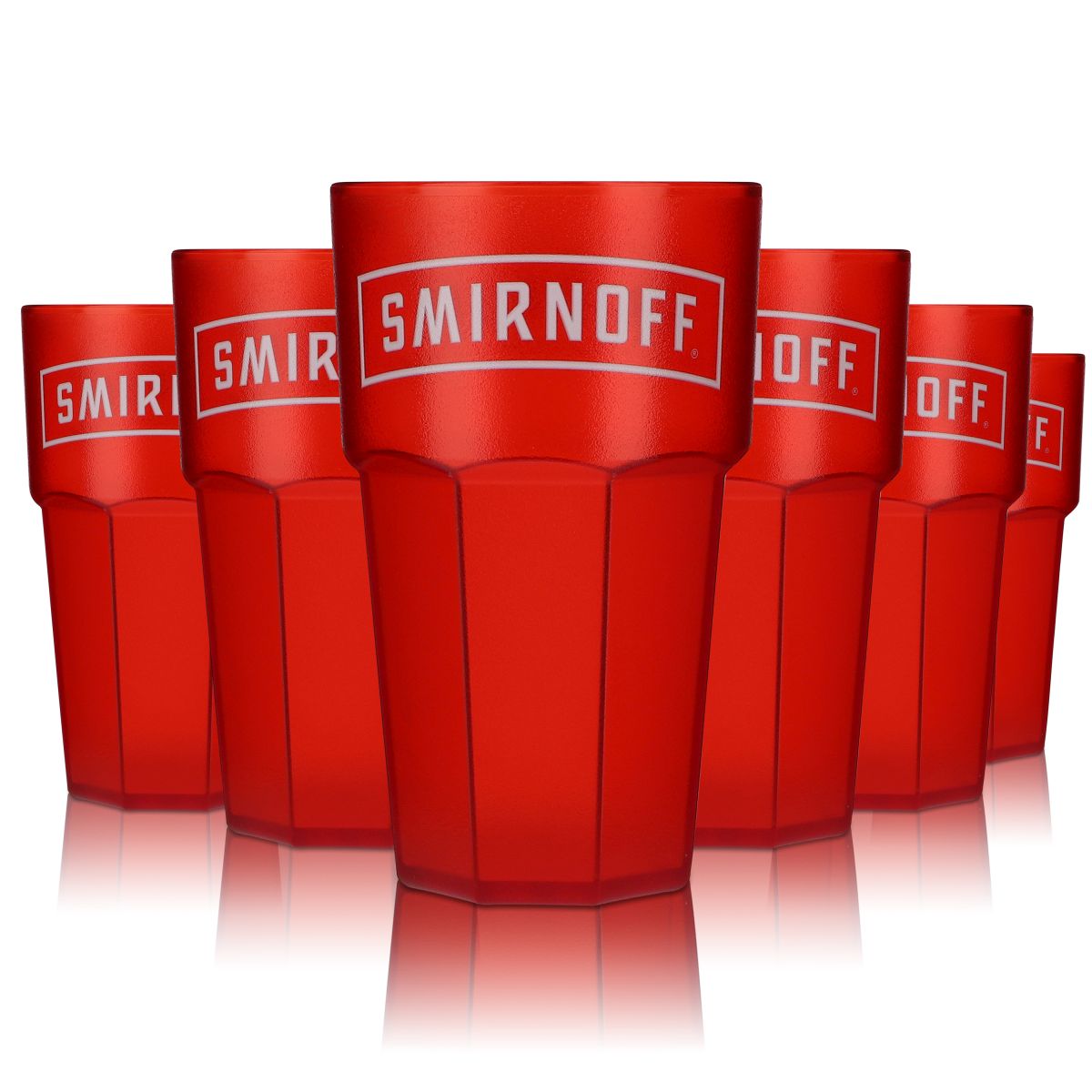 6x Smirnoff Vodka glasses Acrylic plastic cups Red design