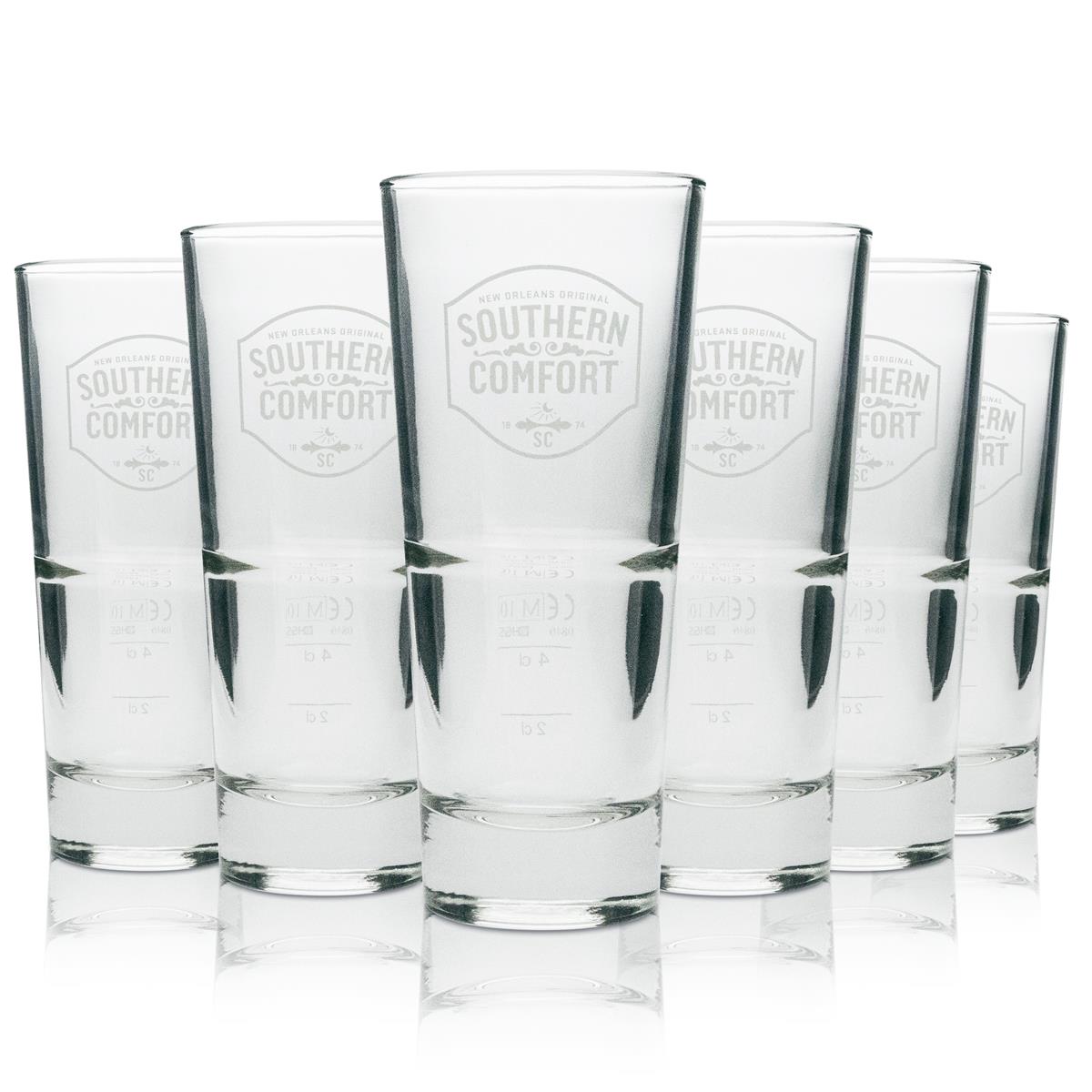 6x Southern Comfort Whiskey Glass Long Drink White Logo 296ml