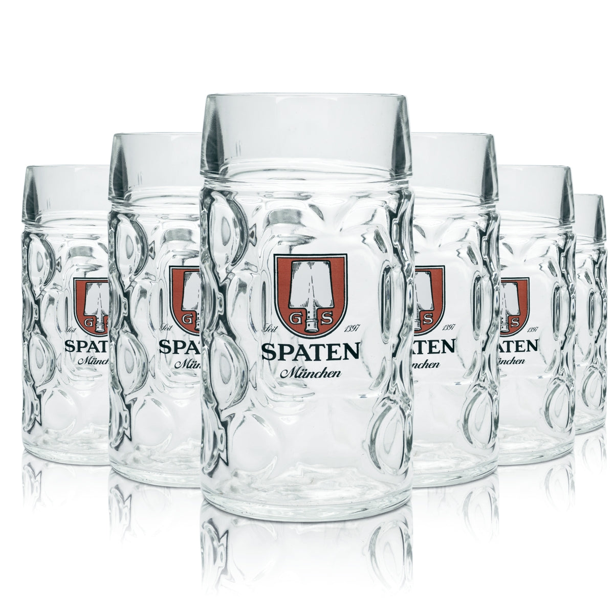 6x Spaten beer mug, 1.0 l, with handle, tankard, Bavarian folk festival, brewery