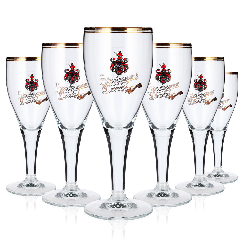 6 Stackmann's Beer Glasses, 0.3 L, Trophy-Style, Dark, Double Gold Rim, Ritzenhoff