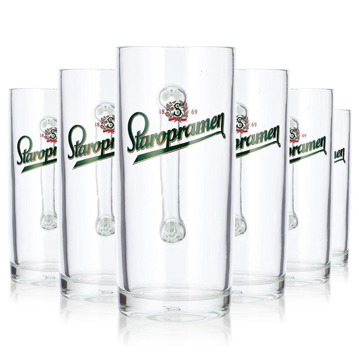 6 Staropramen Beer Glasses, 0.4 L, Green Logo, Sahm (Set of 6)