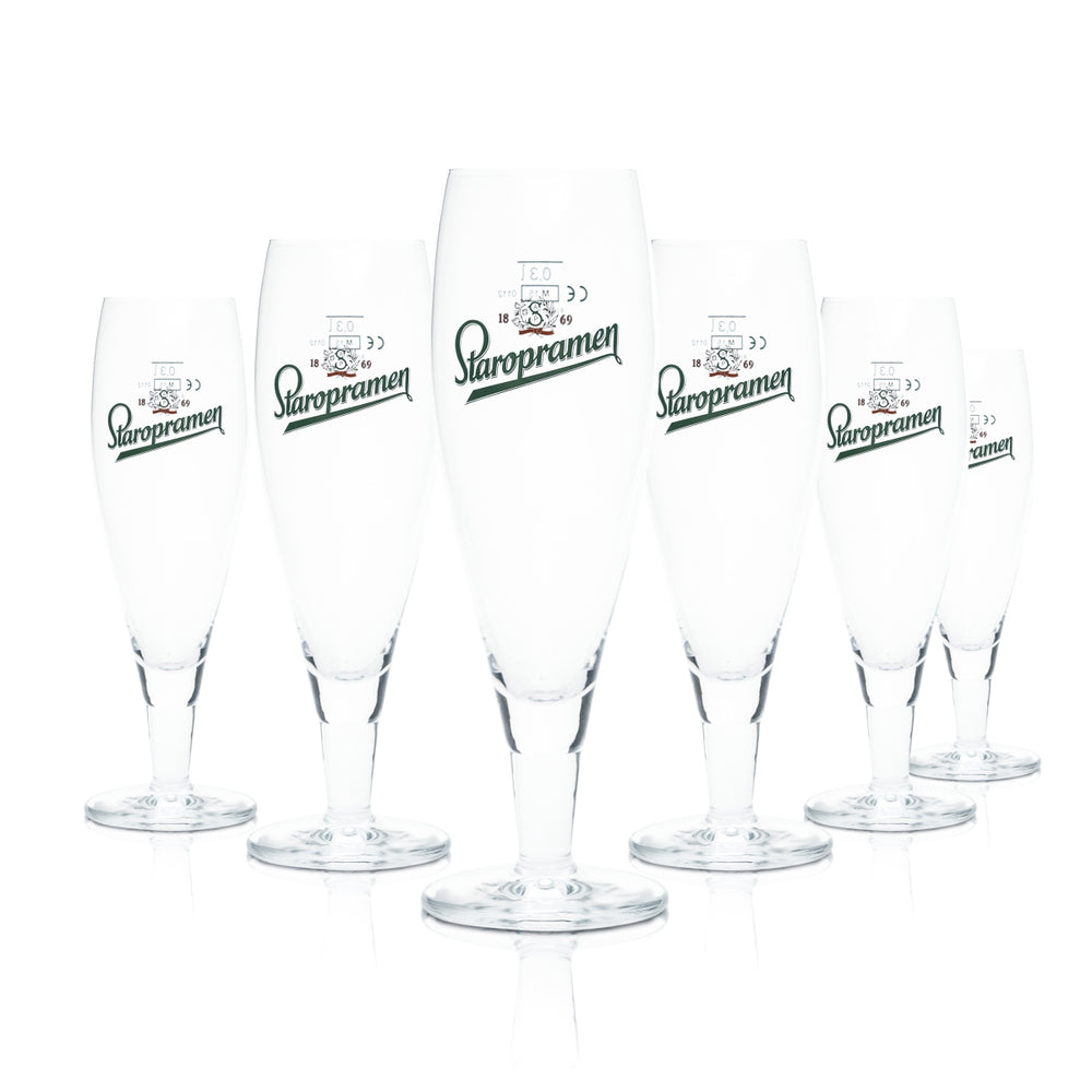 6x Staropramen Glass 0.3l Goblet Tulip Glasses Gastro Czech Republic Brewery Pils Beer