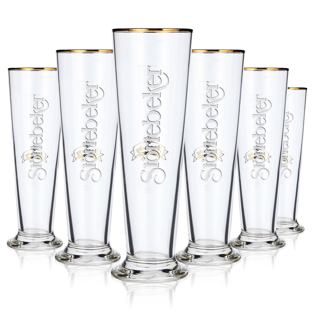6x Störtebeker beer glasses 0.2l stem Simple logo with gold rim