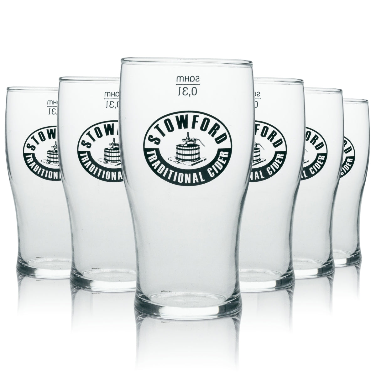 6x Stowford Cider Glass Long Drink Black Logo 300ml