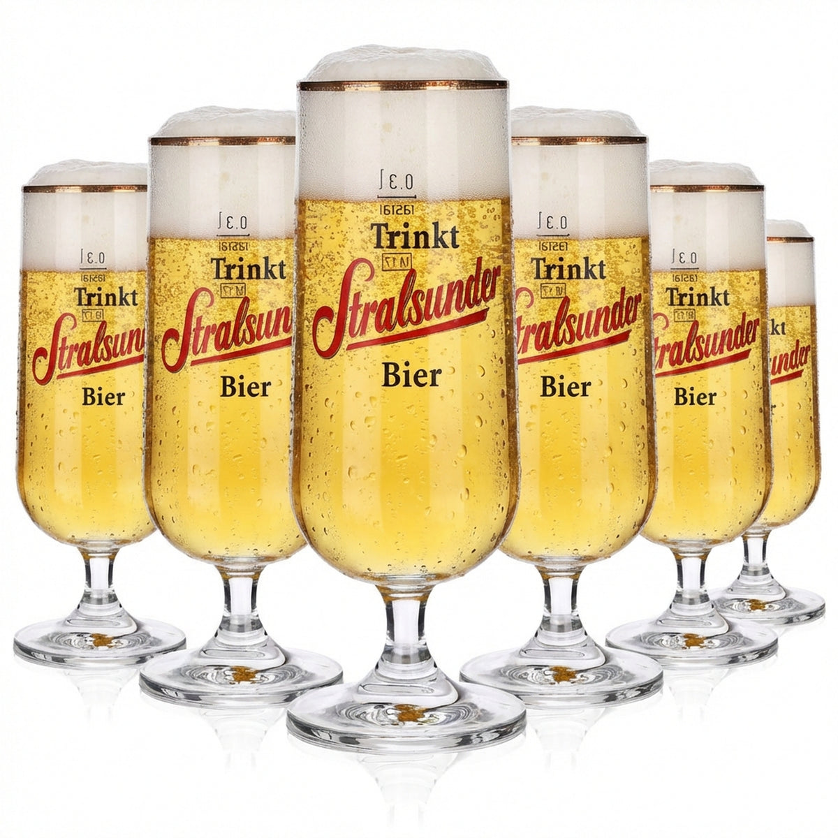 6x Stralsunder glass 0.3l gold rim beer trophy glasses set, Pilstulpe Hanse Brewery