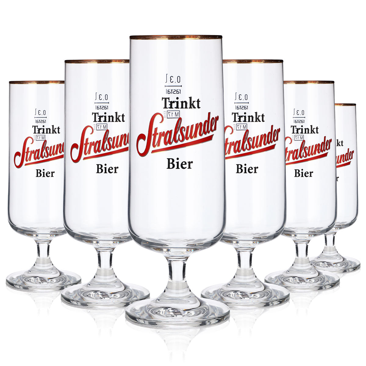 6x Stralsunder glass 0.3l gold rim beer trophy glasses set, Pilstulpe Hanse Brewery – View 5