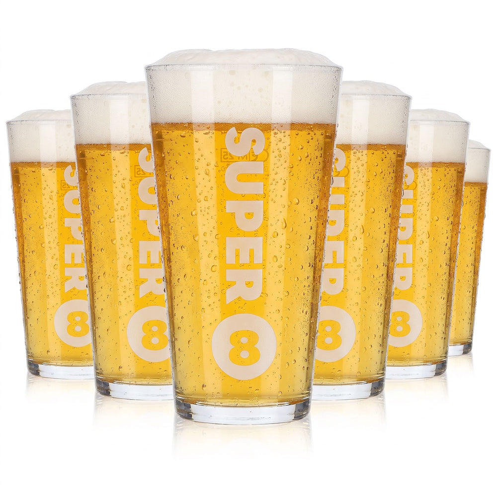 6 Super 8 Beer Glasses, 0.25 L, Ayano