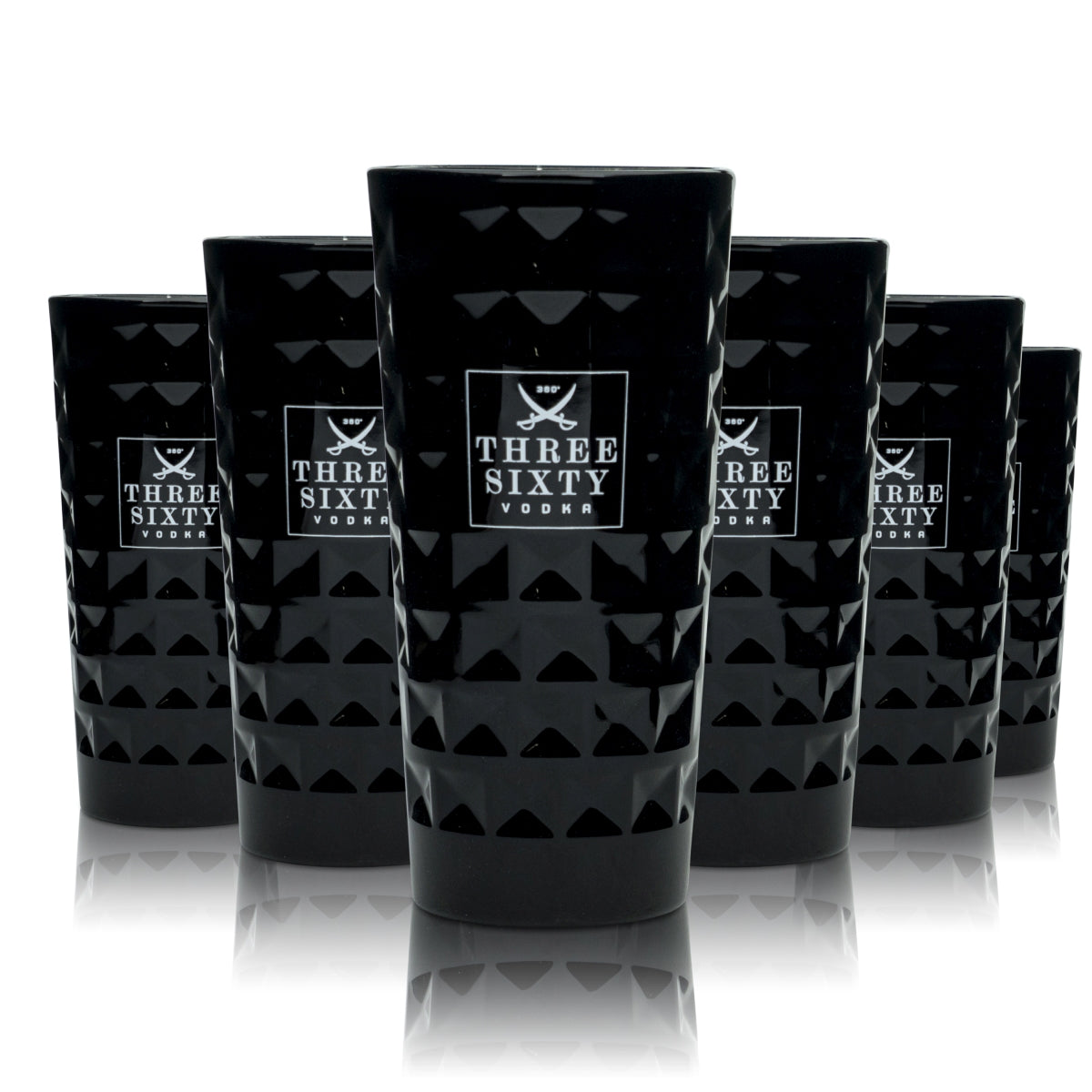 6x Three Sixty Vodka Glass 0.3l Long Drink Black Edition Relief Glasses Cocktail
