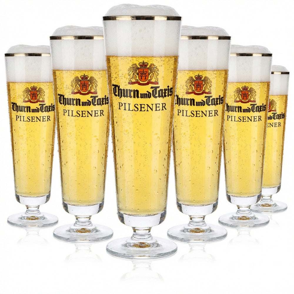 6x Thurn & Taxis beer glass trophy glass beer glasses 0.4l trophy tulip gold rim