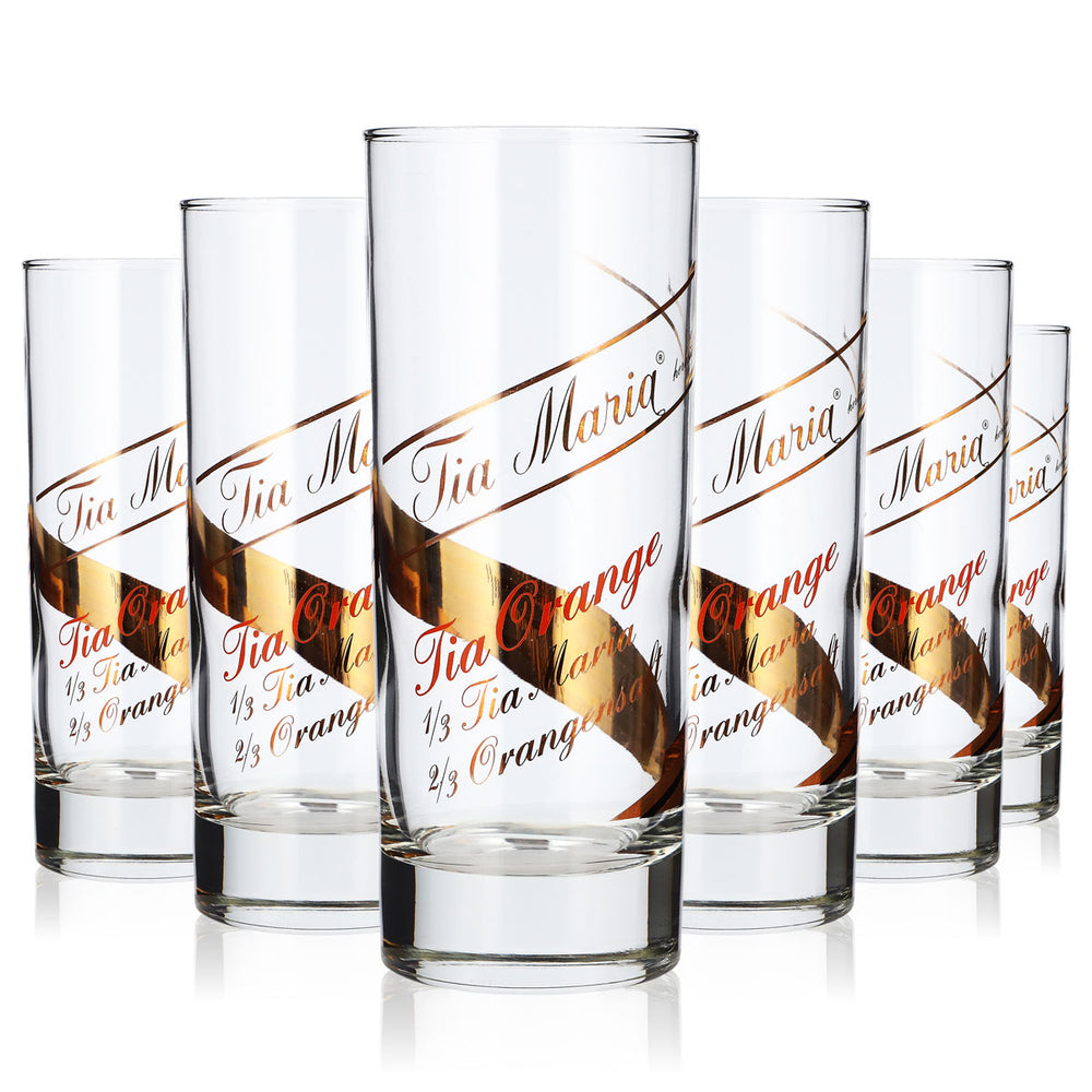 6 Tia Maria Liqueur Glasses, 0.32 L Long Drink Glasses, Tia Orange Cocktail Glasses (Set of 6)