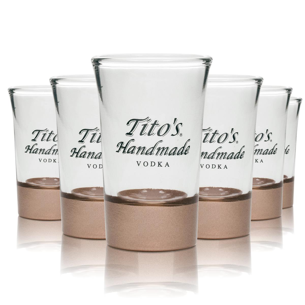 6x Tito's Vodka Glass 2cl Shot Copper Base