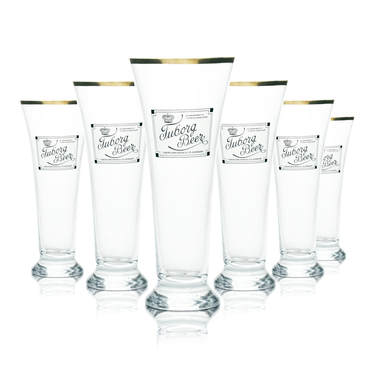 6x Tuborg Glass 0.3l Goblet Tulip Tuborg Beer Gold Rim Beer Glasses Pils Brewery
