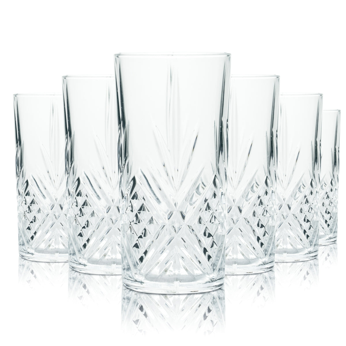 6x Uncle Val's Glass 0.38l Long Drink Cocktail Gin and Tonic Contour Relief Glasses Oak