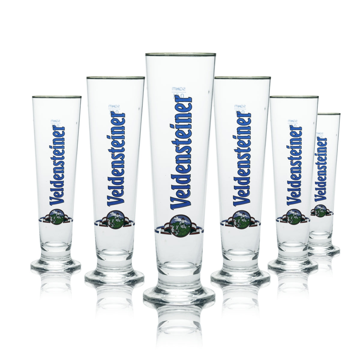 6x Veldensteiner glass 0.3l beer trophy tulip glasses with silver rim, brewery, catering
