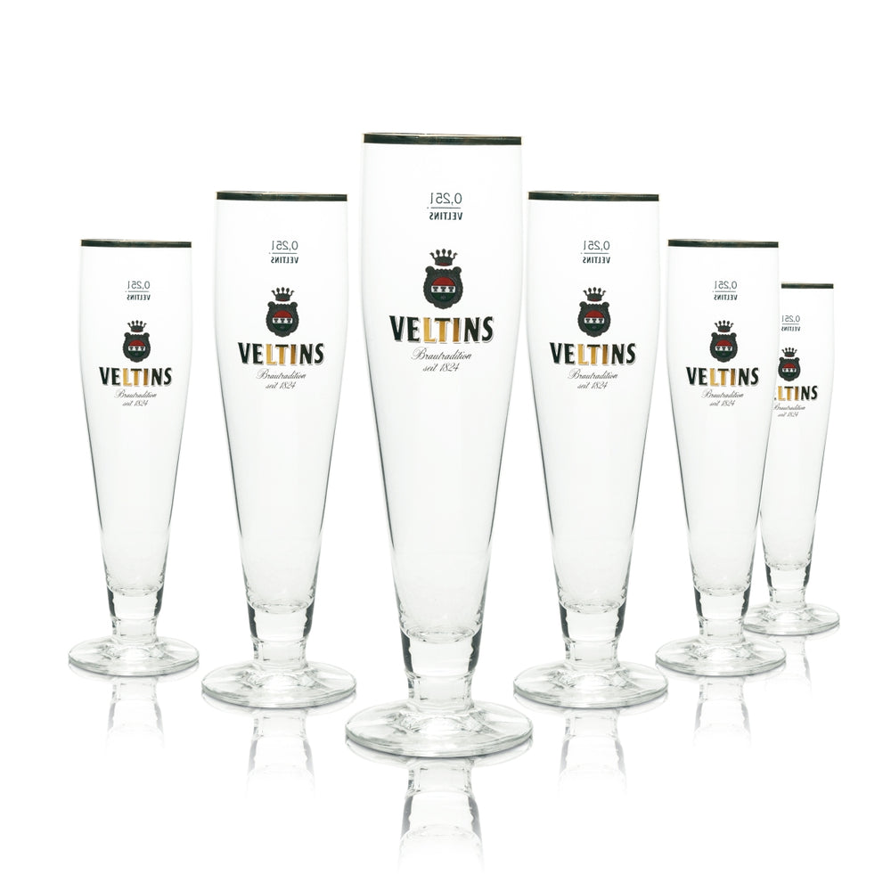 6x Veltins beer glass 0.25l tulip gold rim Ritzenhoff trophy glasses Pils brewery