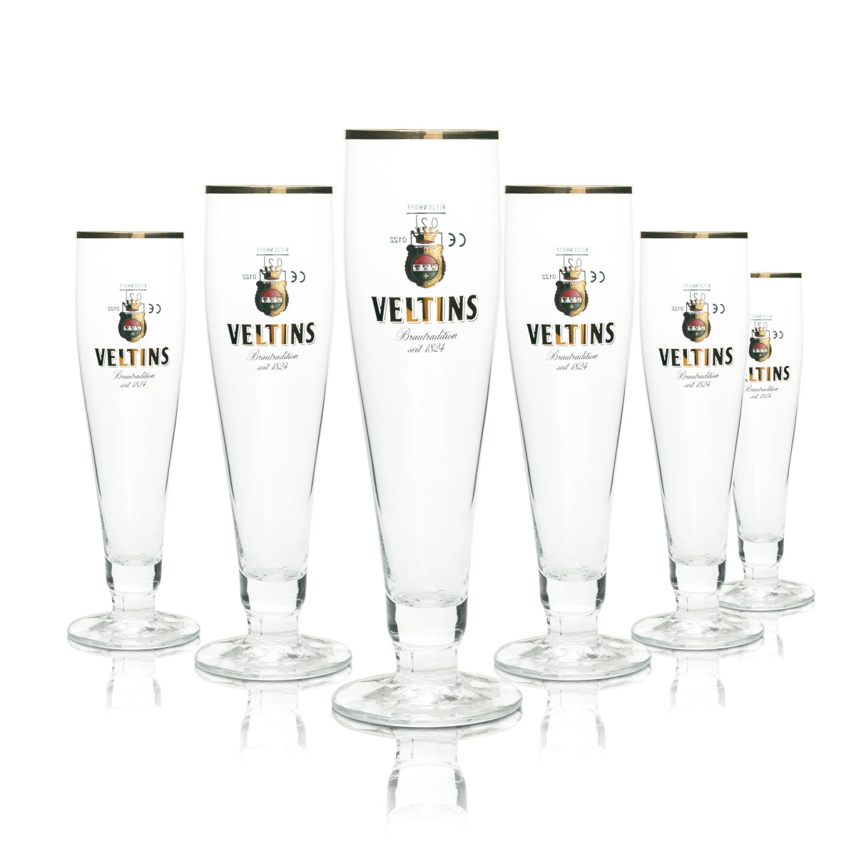 6x Veltins beer glass 0.2 l cup with gold rim Ritzenhoff tulip glasses Pils Export