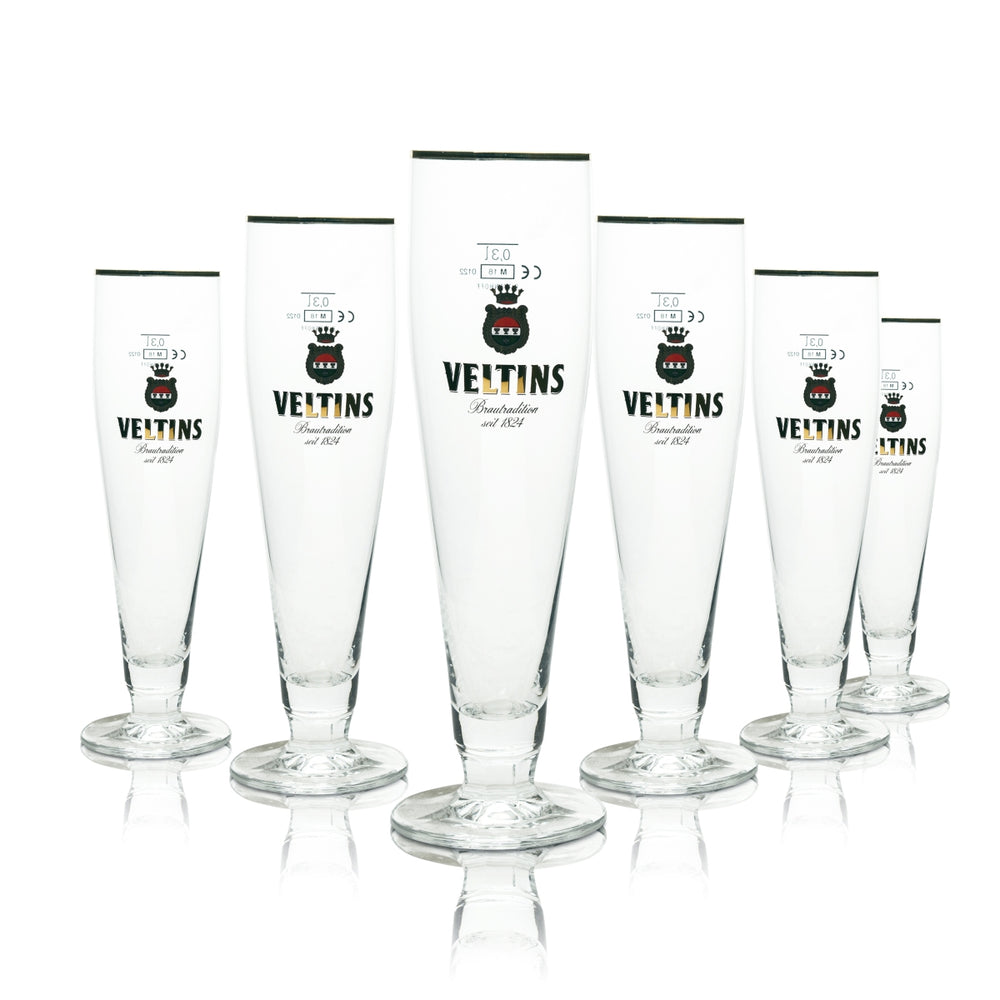 6x Veltins Beer Glass 0.3l Goblet Gold Rim Ritzenhoff Tulip Glasses Pilsner Export