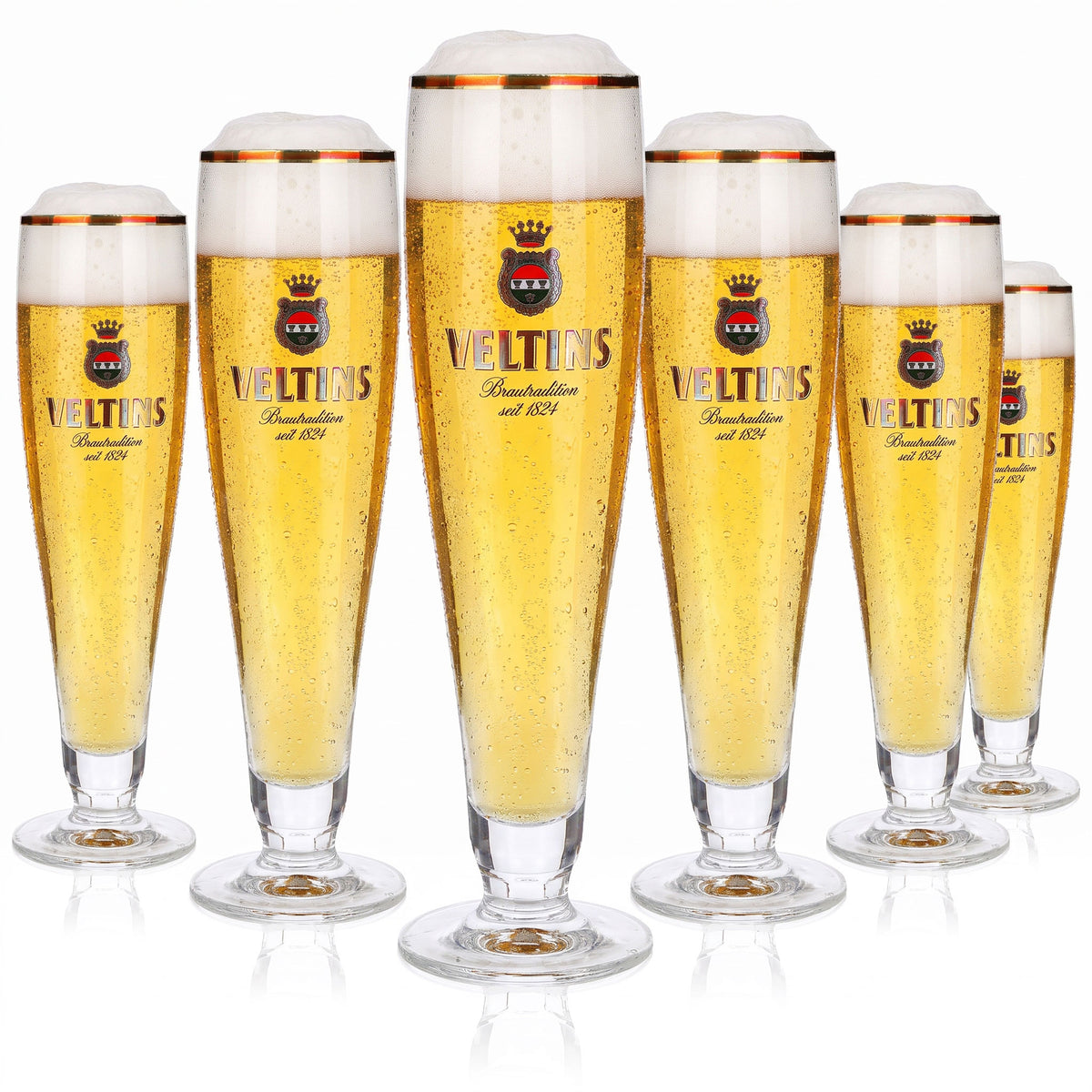 6 Veltins Beer Glasses, 0.4 L, Gold-Rimmed Goblet, Since 1824 (Set of 6)