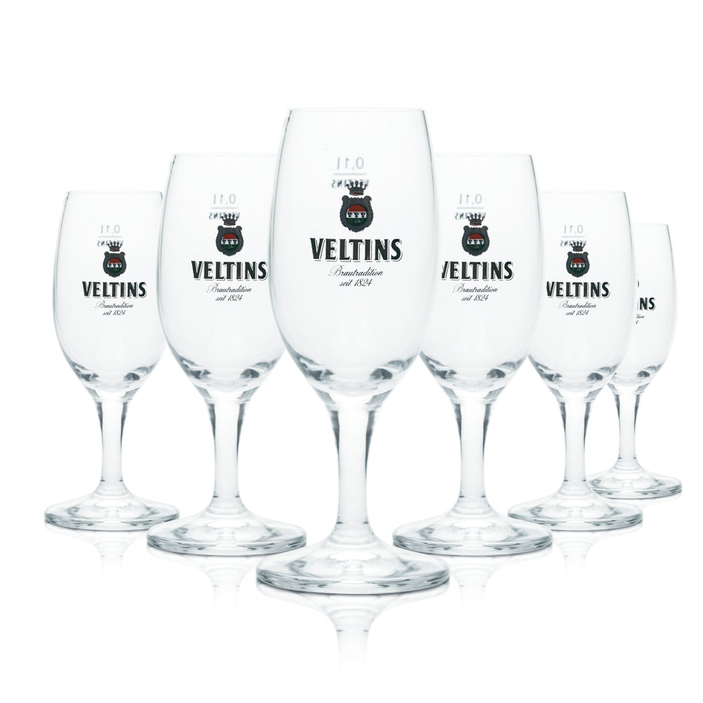 6x Veltins 0.1l tulip beer glasses, pilsner lager glasses, brewery, restaurant, calibrated