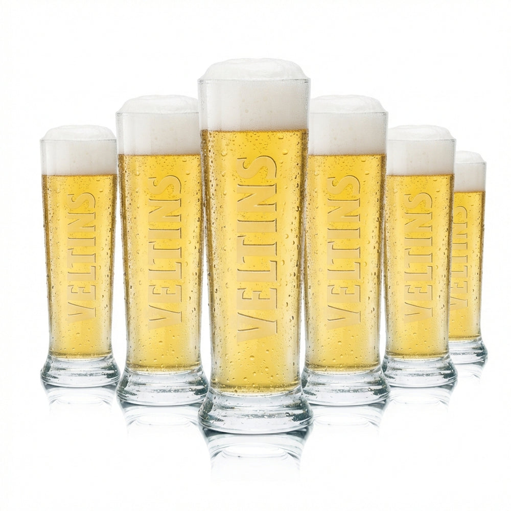 6x Veltins 0.25l beer glasses, trophy-shaped mug, oak design, catering version, pilsner, brewery