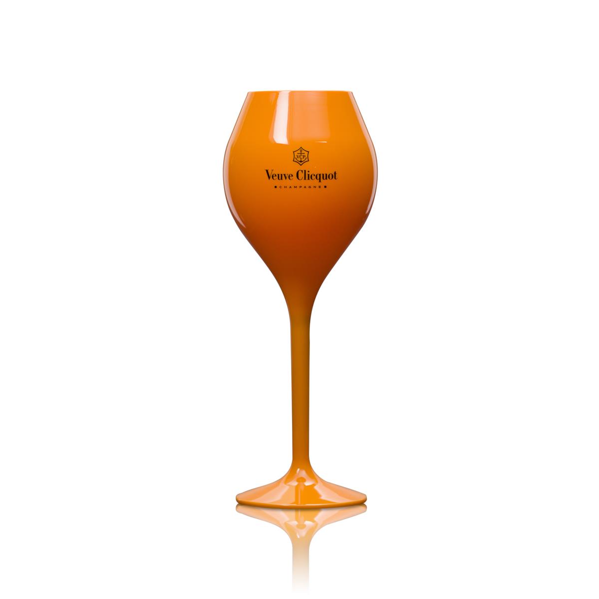 6x Veuve Clicquot Champagne Glass Orange Plastic Goblet Thin – View 2